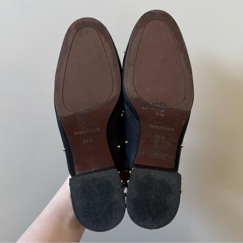 See By Chloe Gold studded black leather Mule slip on flats - missing studs - Picture 12 of 13